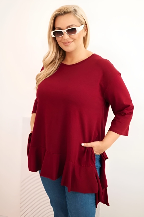 pol_pm_Bluzka-damska-Plus-Size-z-bawelna-z-falbana-i-rekawem-podwijanym-bordowa-34654_3.webp